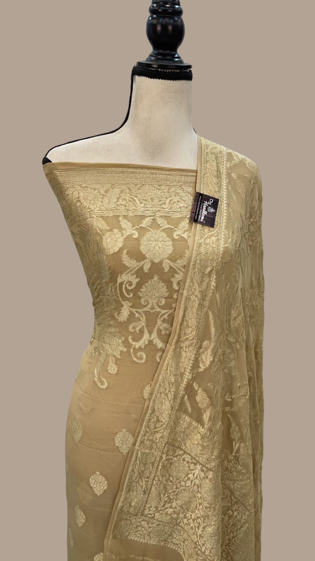 Beige Pure Khaddi Georgette Banarasi Dress material