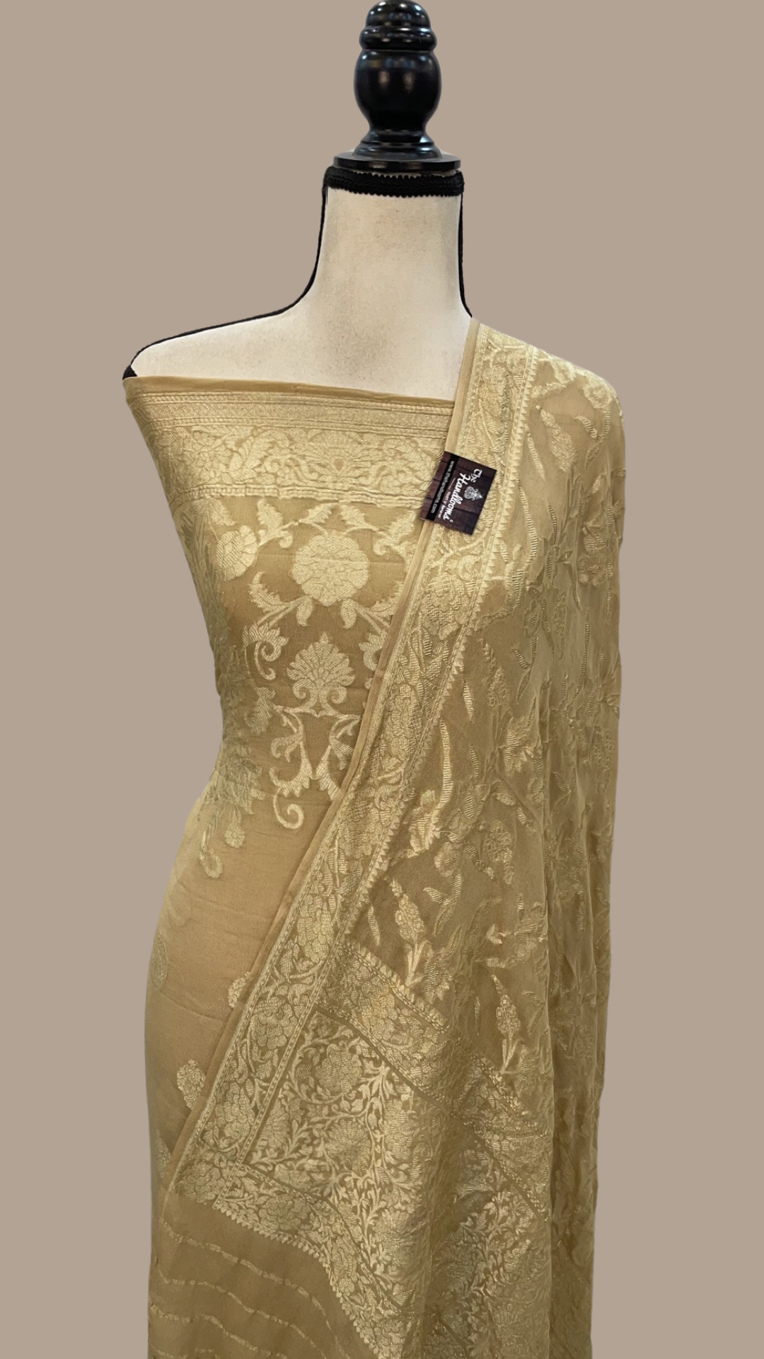 Beige Pure Khaddi Georgette Banarasi Dress material