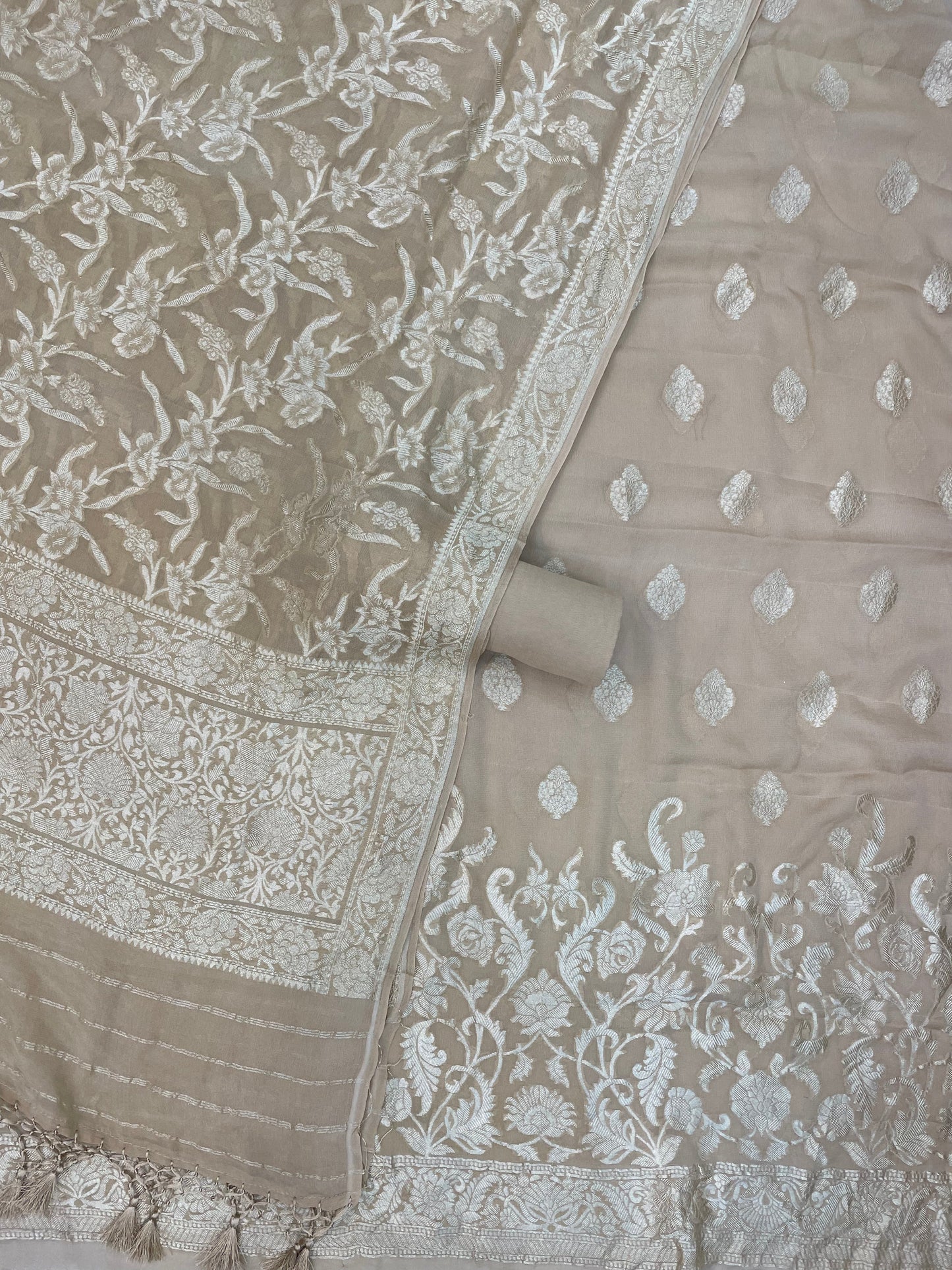 Beige Pure Khaddi Georgette Banarasi Dress material