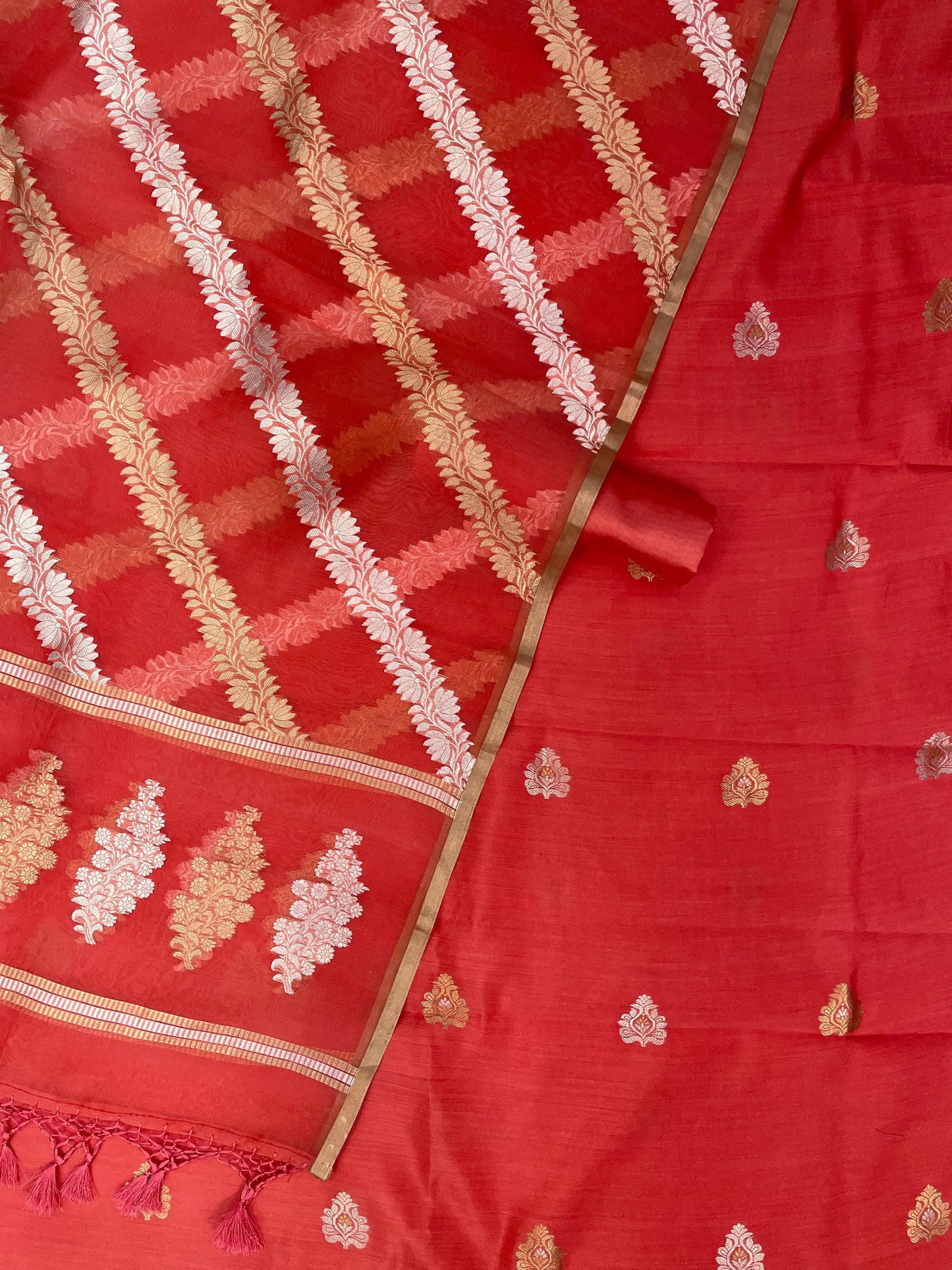 Katan Silk Handlooms Banarasi Dress material With Organza Dupatta