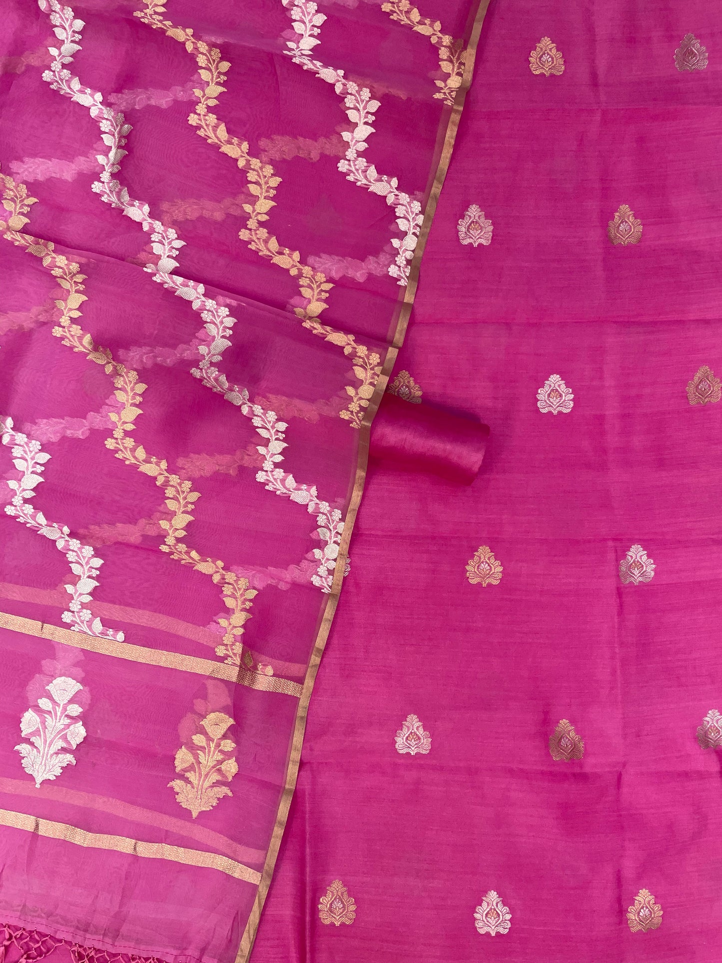 Katan Silk Handlooms Banarasi Dress material With Organza Dupatta