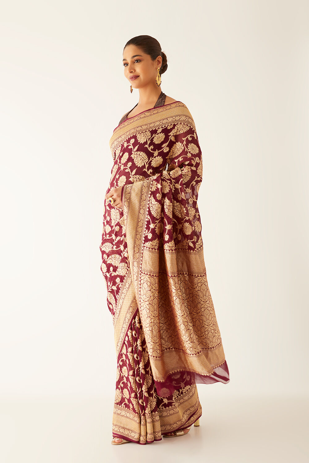 Brown Khaddi Georgette Handloom Banarasi Saree