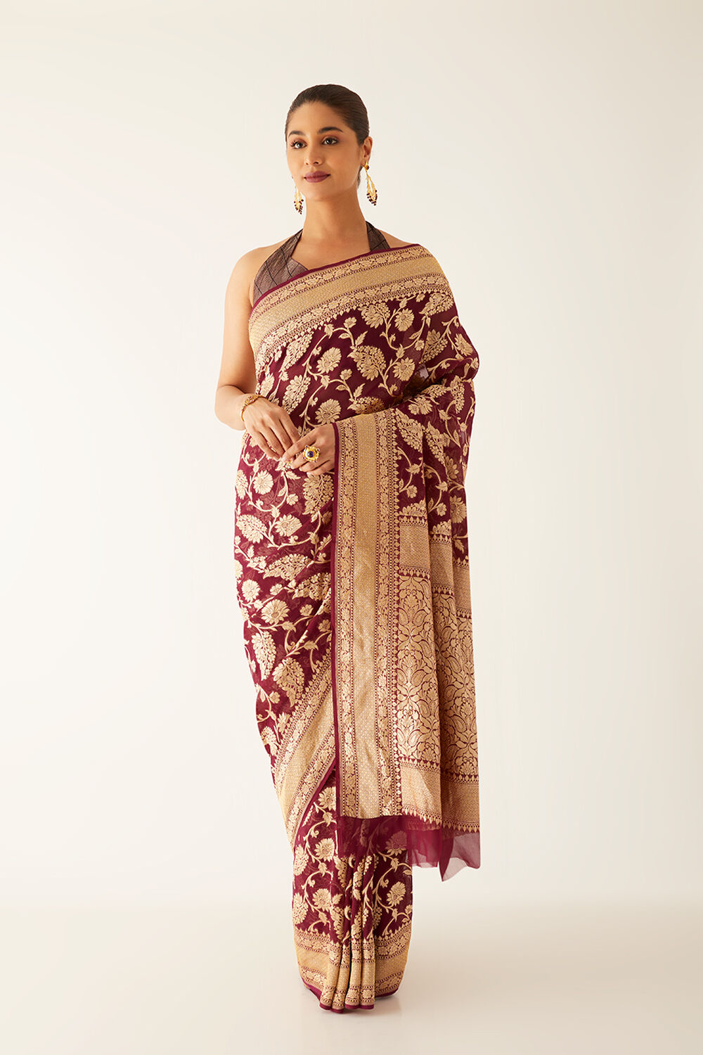 Brown Khaddi Georgette Handloom Banarasi Saree