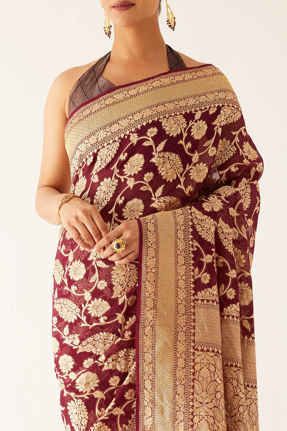 Brown Khaddi Georgette Handloom Banarasi Saree