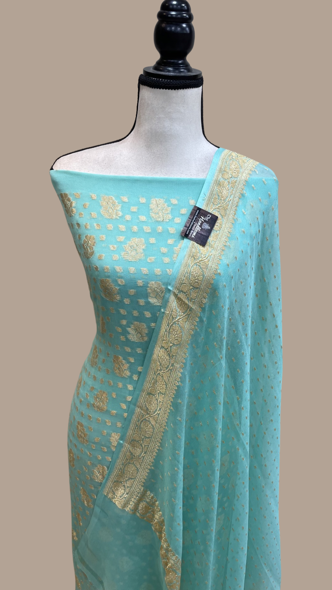 Aqua Blue Pure Khaddi Georgette Banarasi Dress material - The Handlooms